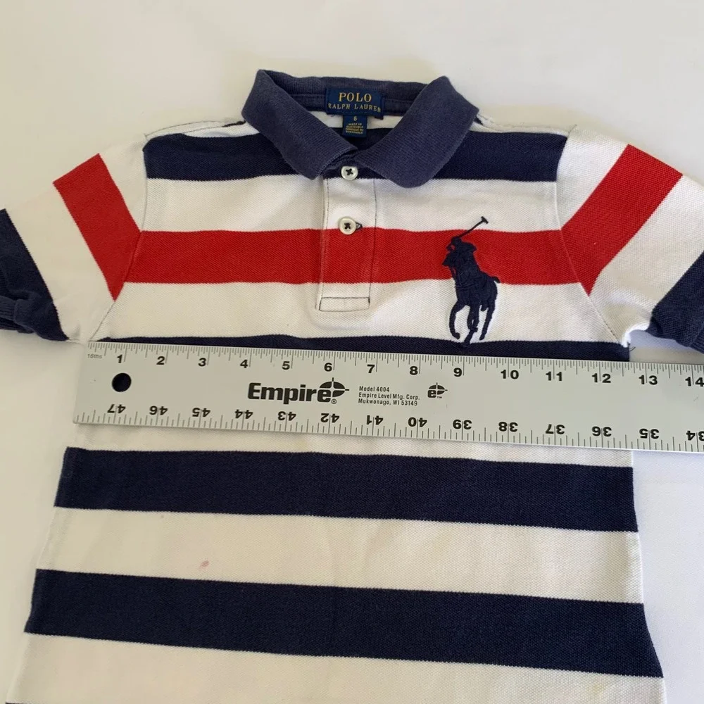 Polo Ralph Lauren Big Pony Shirt Red White Blue Stripe Short Sleeve Boy 6 Preppy